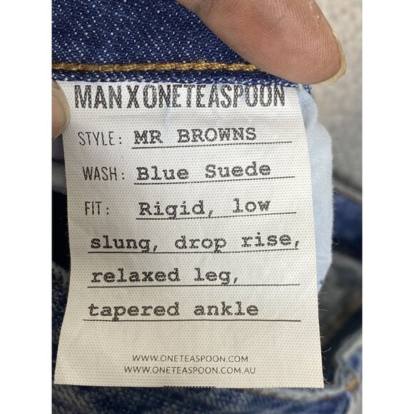 Man X One Teaspoon Men Blue Suede Mr Browns Paint Splattered Distressed Jeans 31 - Picture 8 of 10